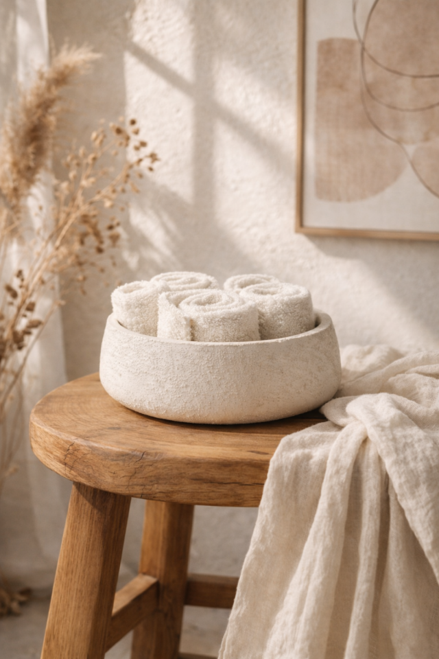 Ruva Dokulu Dekoratif Kase | Bej