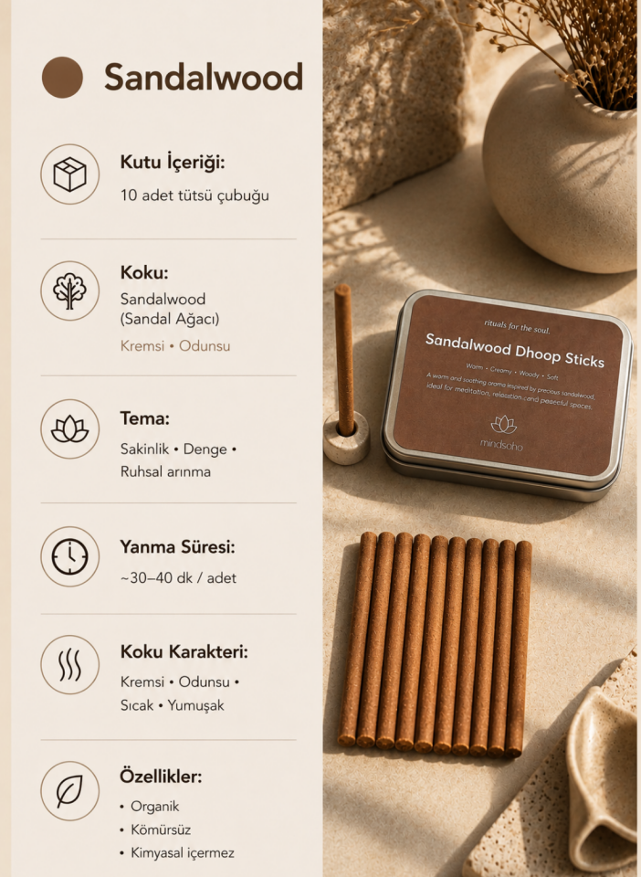Sandalwood-Kremsi Organik Tütsü Metal Kutulu